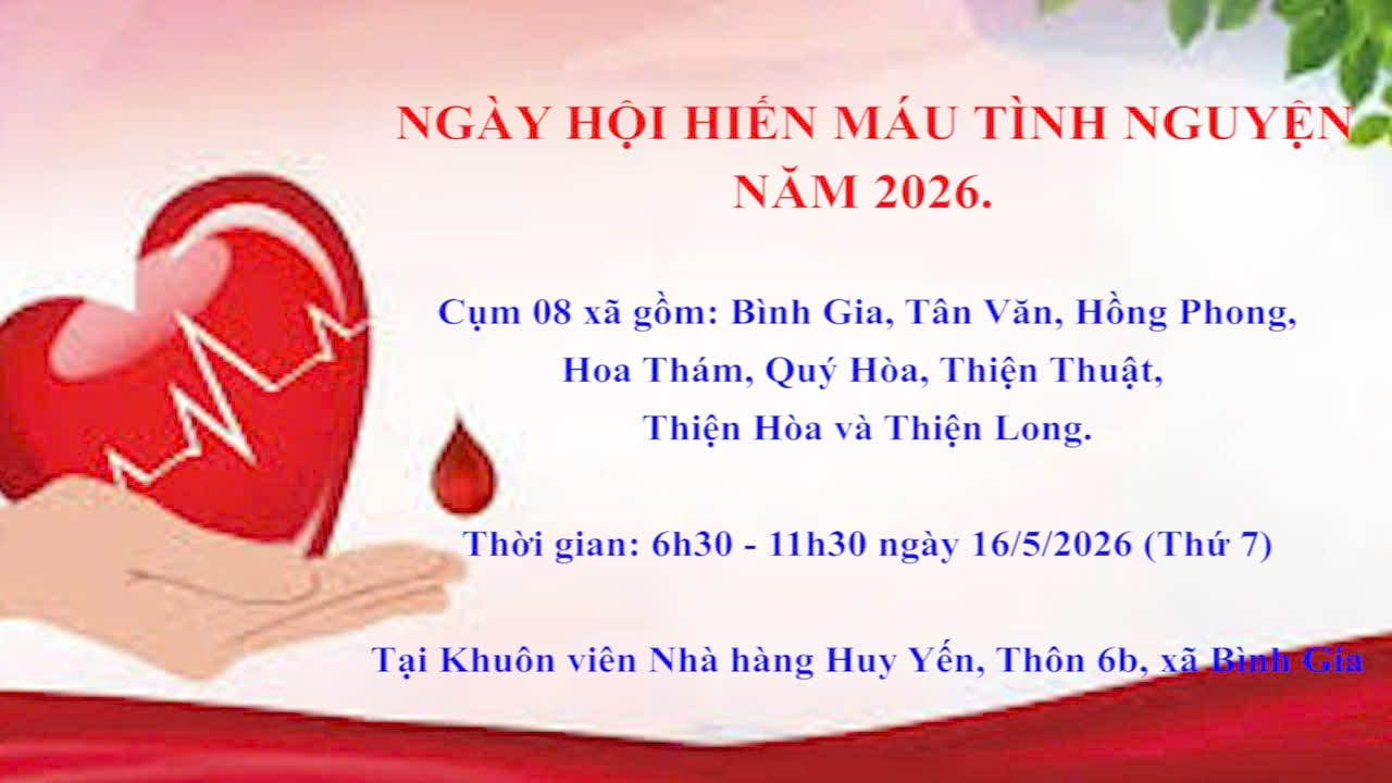 NGÀY HỘI HIẾN MÁU TÌNH NGUYỆN NĂM 2026 TẠI XÃ BÌNH GIA