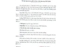 Thông báo thời gian tựu trường đối với học sinh năm học 2023-2024